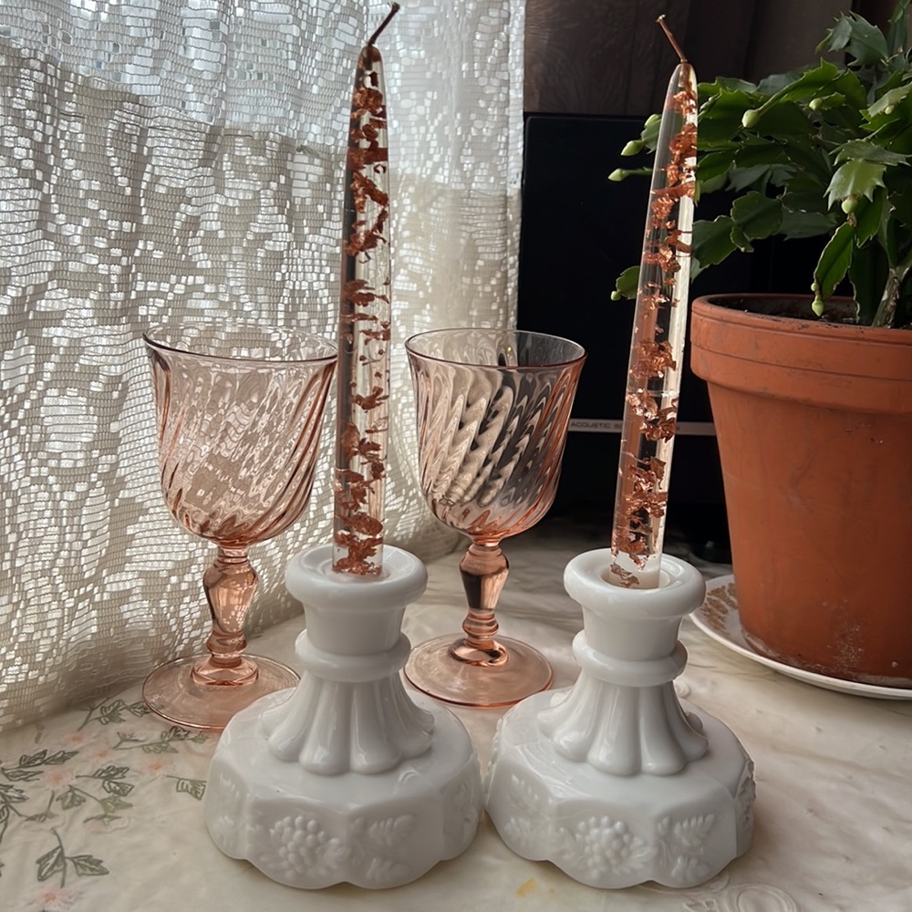 Pair of vintage Westmoreland milk glass candle holders